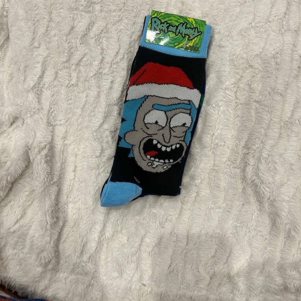 Rick and Morty Santa Socks - Black and Blue fits shoe size 6-12